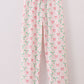 Pink christmas holly print women pajamas pants