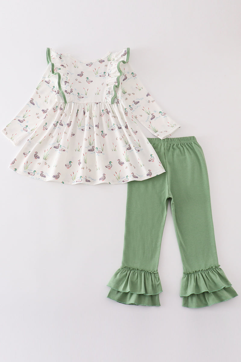 Sage duck print girl set