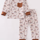 Brown dinosaur print boy set