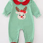 Green stripe christmas deer applique girl romper