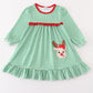 Green stripe christmas deer applique girl dress