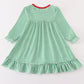 Green stripe christmas deer applique girl dress