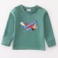 Green plane applique boy top