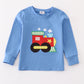 Blue train applique boy top