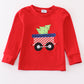 Red trolley christmas tree applique boy top