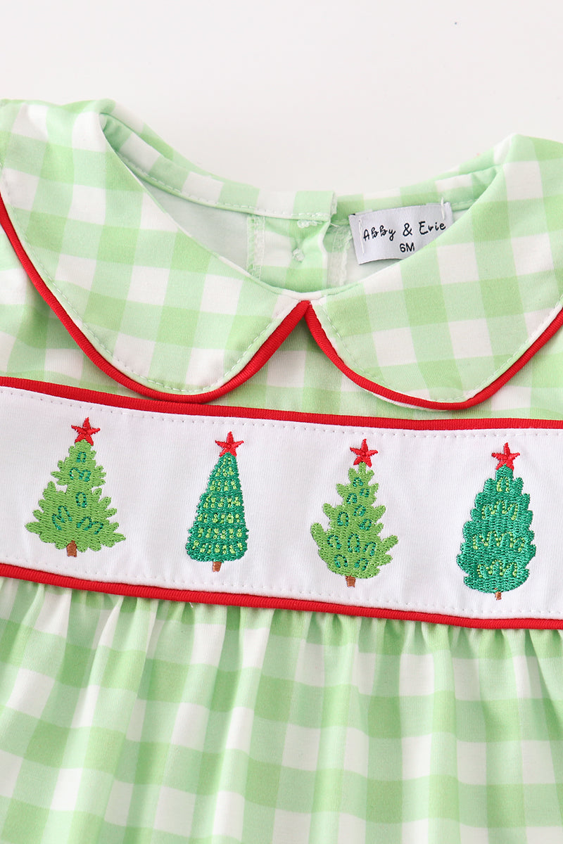 Green christmas tree embroidery boy romper