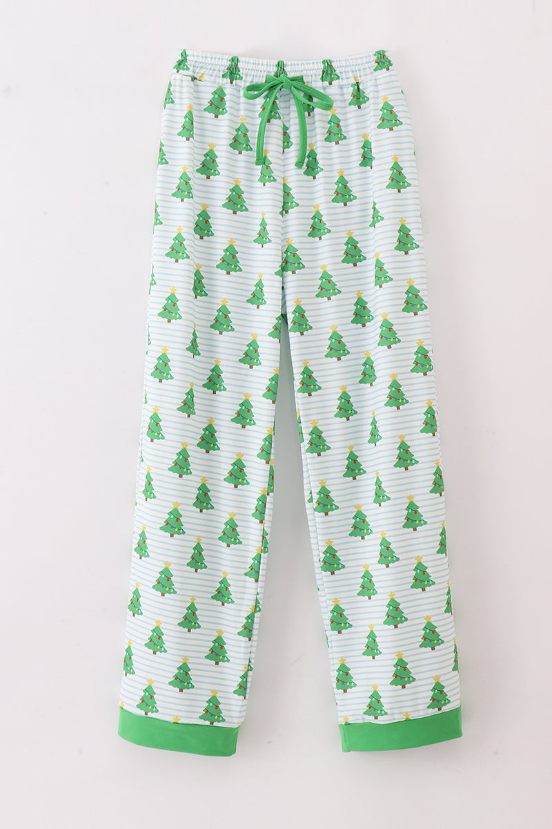 Green christmas tree print ruffle dad pajamas pants