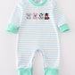 Green farm animals embroidery boy romper