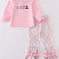 Pink farm animals embroidery girl set