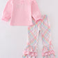 Pink farm animals embroidery girl set