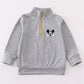 Grey character embroidery boy zipper pullover