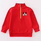 Red character embroidery boy zipper pullover