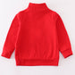 Red character embroidery boy zipper pullover