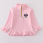 Pink character embroidery girl zipper pullover