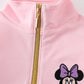 Pink character embroidery girl zipper pullover