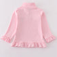 Pink character embroidery girl zipper pullover