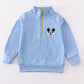 Blue character embroidery boy zipper pullover