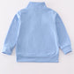 Blue character embroidery boy zipper pullover