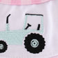 Pink tractor embroidery gingham girl bubble