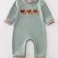 Green farm cow french knot boy romper