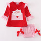 Red valentine XOXO applique girl bloomer set