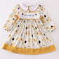 Mustard happy new year embroidery girl dress