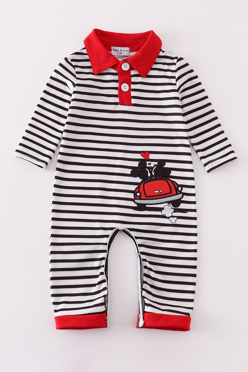 Valentine's day character applique stripe boy romper