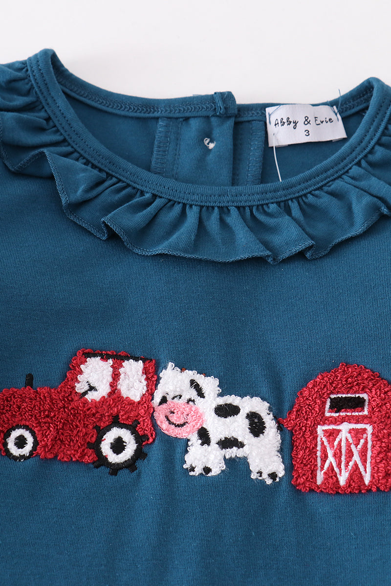 Navy farm french knot girl set