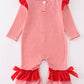 Red stripe valentine heart applique girl romper