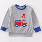 Grey valentine firetruck embroidery boy top