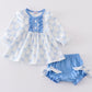 Blue bow girl bloomer set