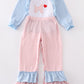 Blue valentine puppy heart applique girl jumpsuit set