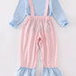 Blue valentine puppy heart applique girl jumpsuit set