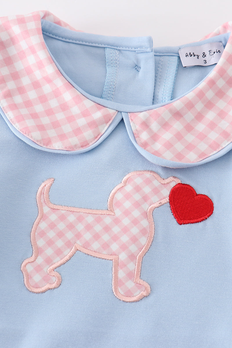 Blue valentine puppy heart applique girl dress