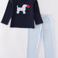 Navy valentine puppy heart applique boy set