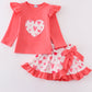 Pink valentine heart ruffle girl skirt set