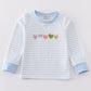 Blue stripe valentine heart embroidery boy top