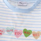 Blue stripe valentine heart embroidery boy top