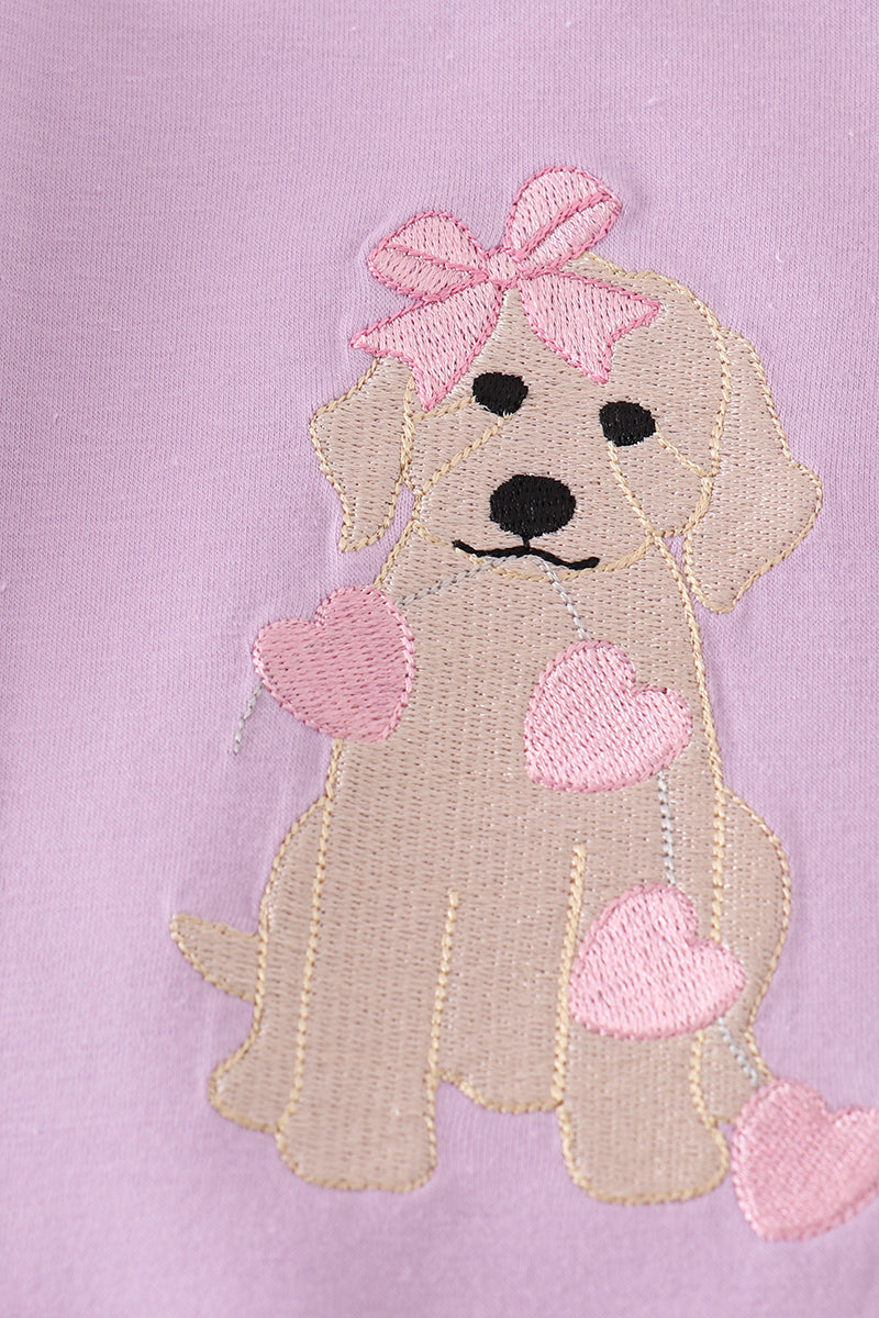 Purple valentine'day puppy embroidery girl romper