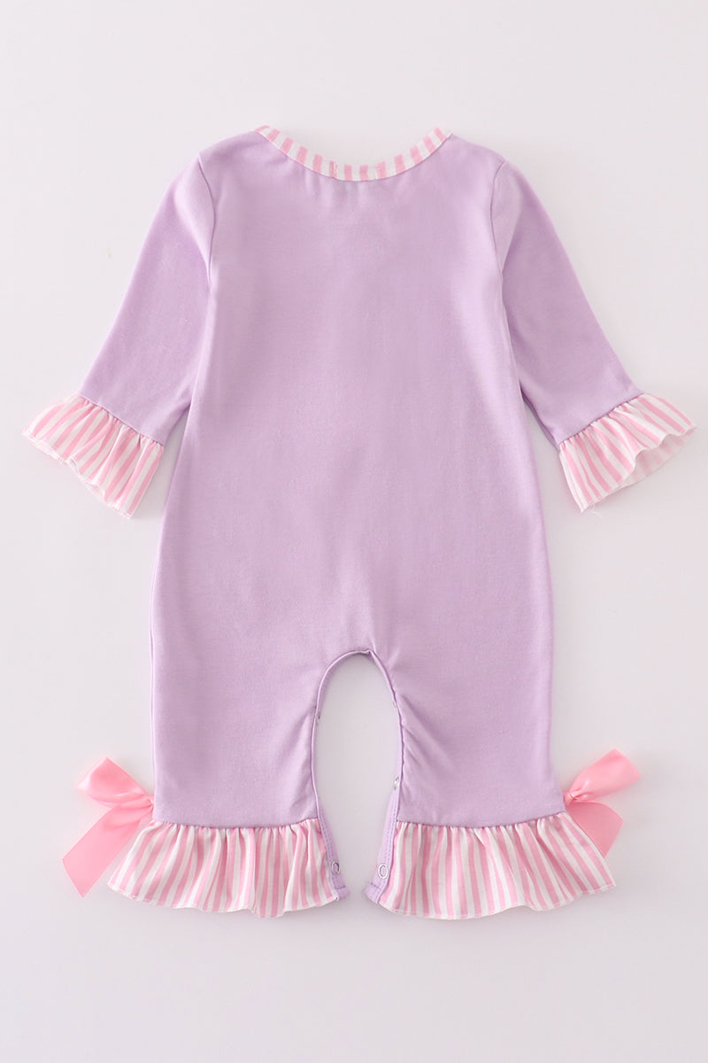 Purple valentine'day puppy embroidery girl romper