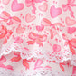 Pink valentine heart bow embroidery girl ruffle dress