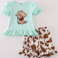 Green boots applique leopard girl set