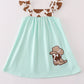 Green boots applique leopard girl dress