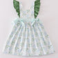 Green botanical print girl dress