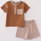 Brown stripe boy shorts set