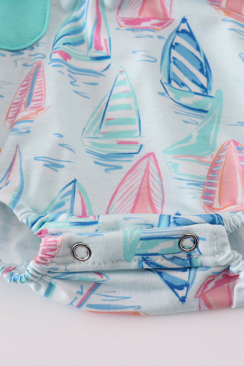 Green sailboat print ruffle bubble