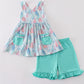 Green sailboat print ruffle girl set