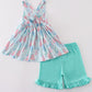 Green sailboat print ruffle girl set