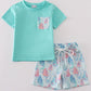 Green sailboat print boy set