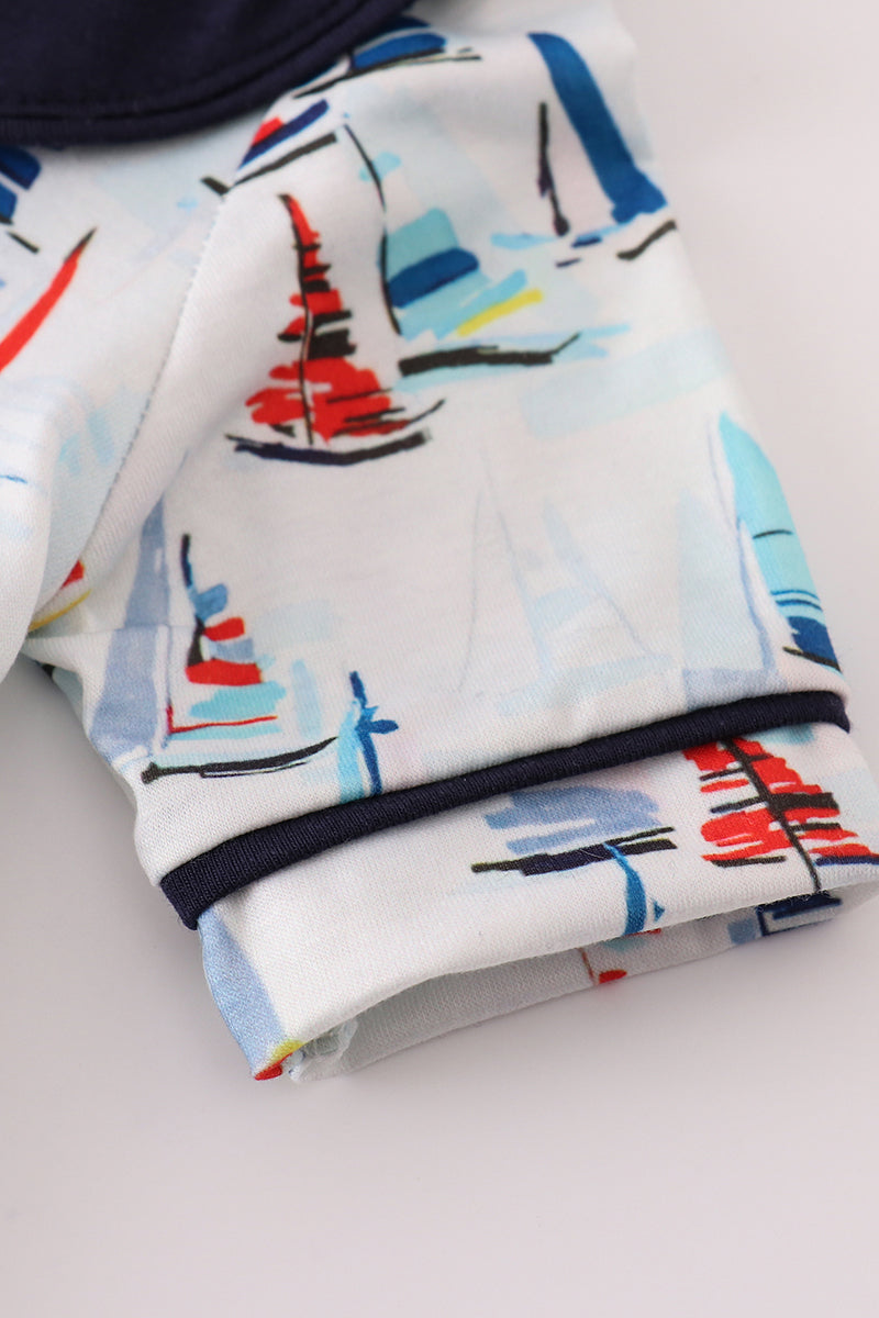 Navy sailboat print boy bubble